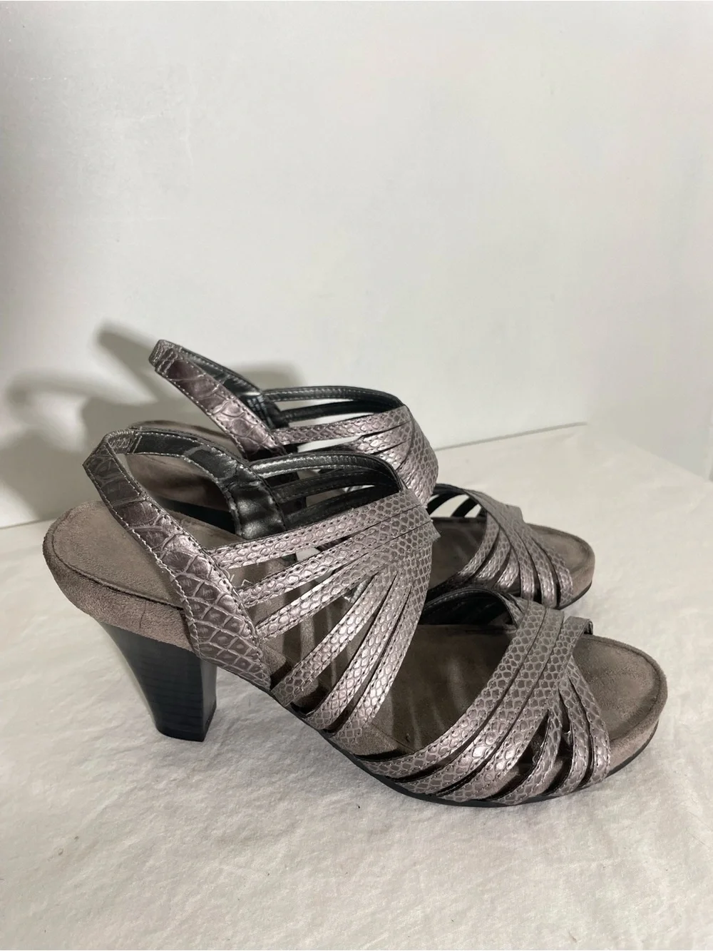 Aerosoles Metallic Taupe Live It Up Strappy Slingback Heeled Sandals